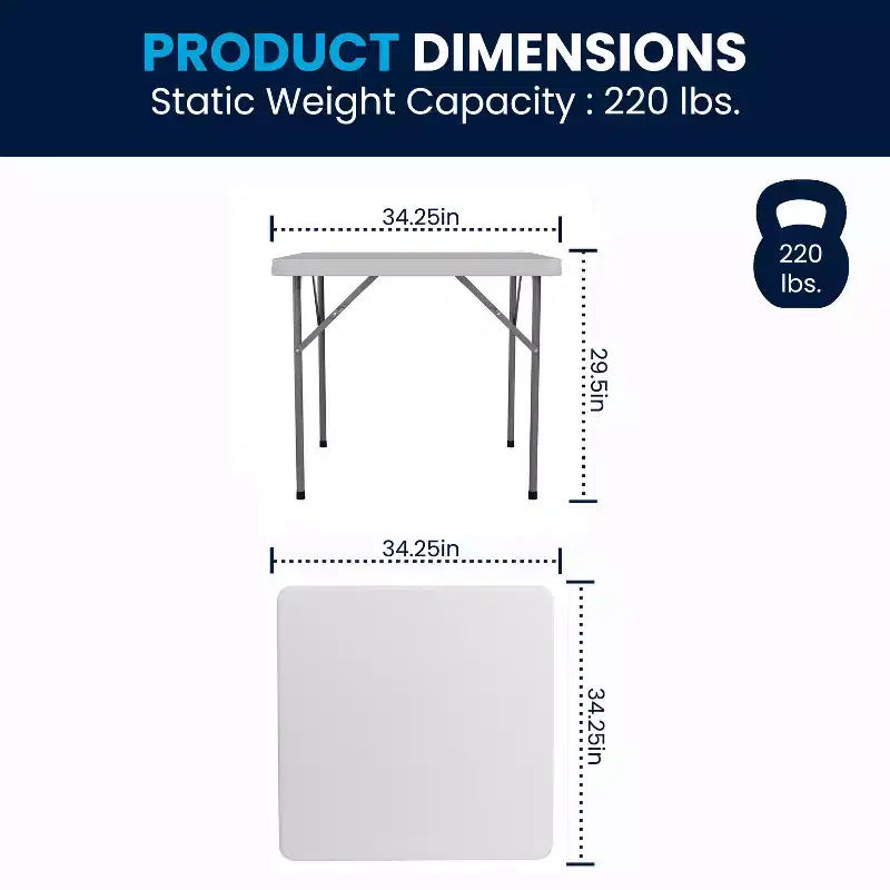 Emma and Oliver 34.25 Square Granite White Plastic Folding Table - Event Folding Table
