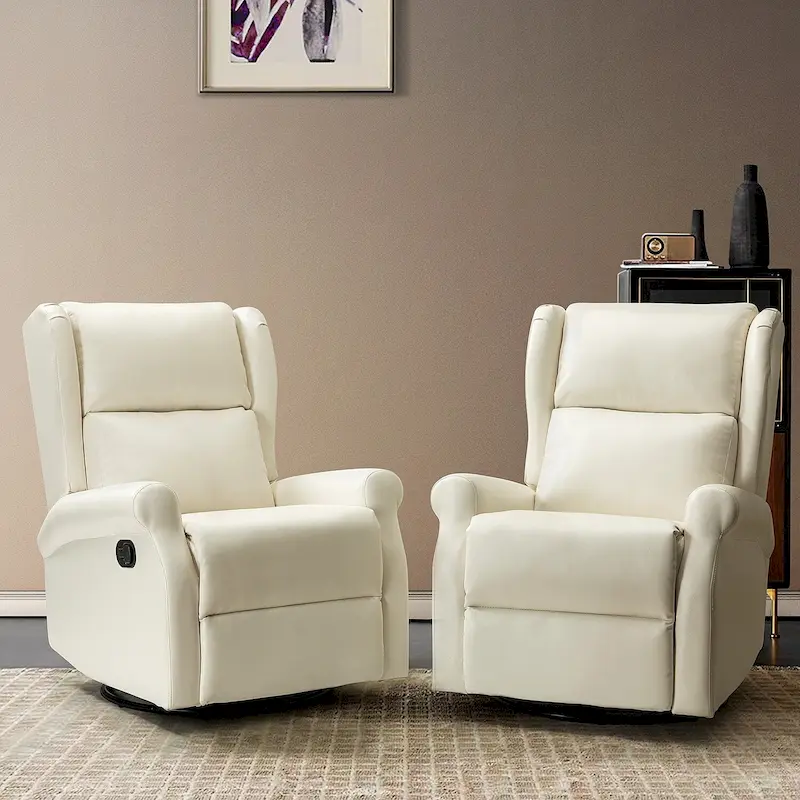 Baksoho Swivel Nursery Faux Leather Recliner with Metal Base Set of 2 by HULALA HOME