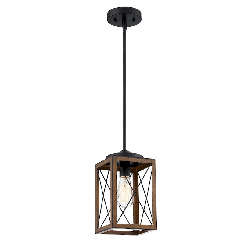 1-Light Cage Mini Pendant Light with Matte Black and Barnwood Accents