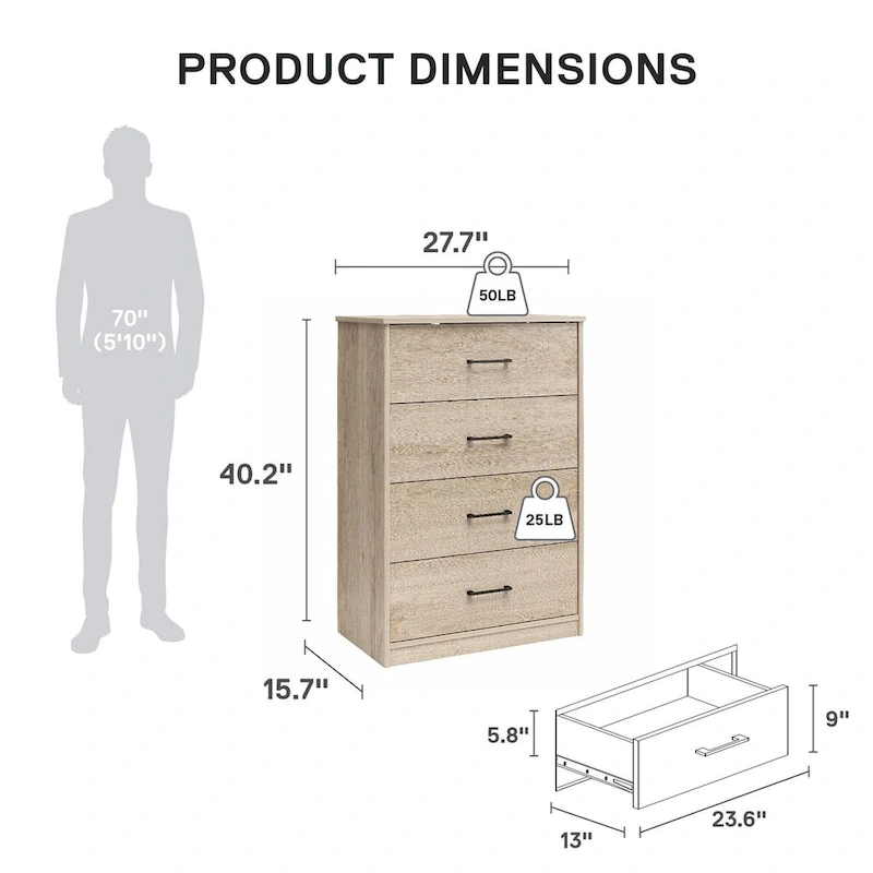 Ameriwood Home BrEZ Build Pearce Tall 5 Drawer Dresser