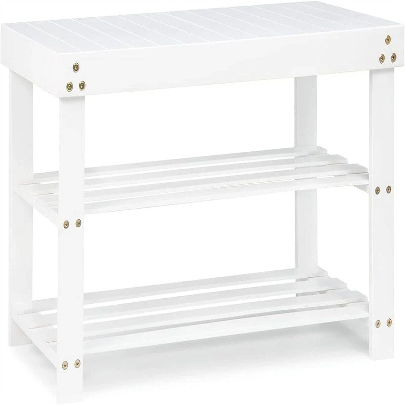 Bamboo Shoe Rack Bench - 27.6D x 10W x 17.6H
