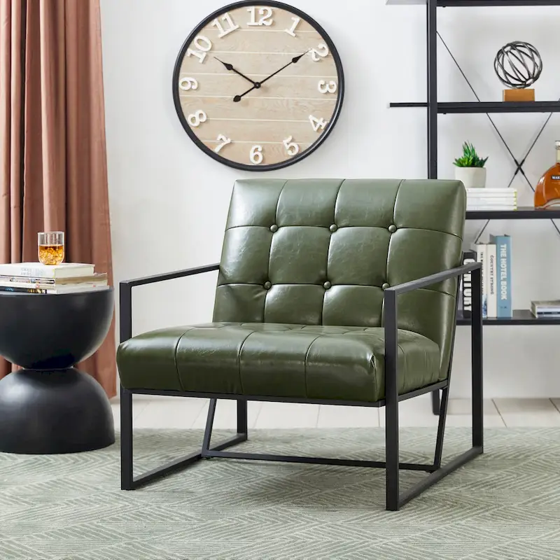 Glitzhome 29.50W Mid-Century PU Leather Tufted Accent Chair - 29.5W x 30.5H x 29.25D