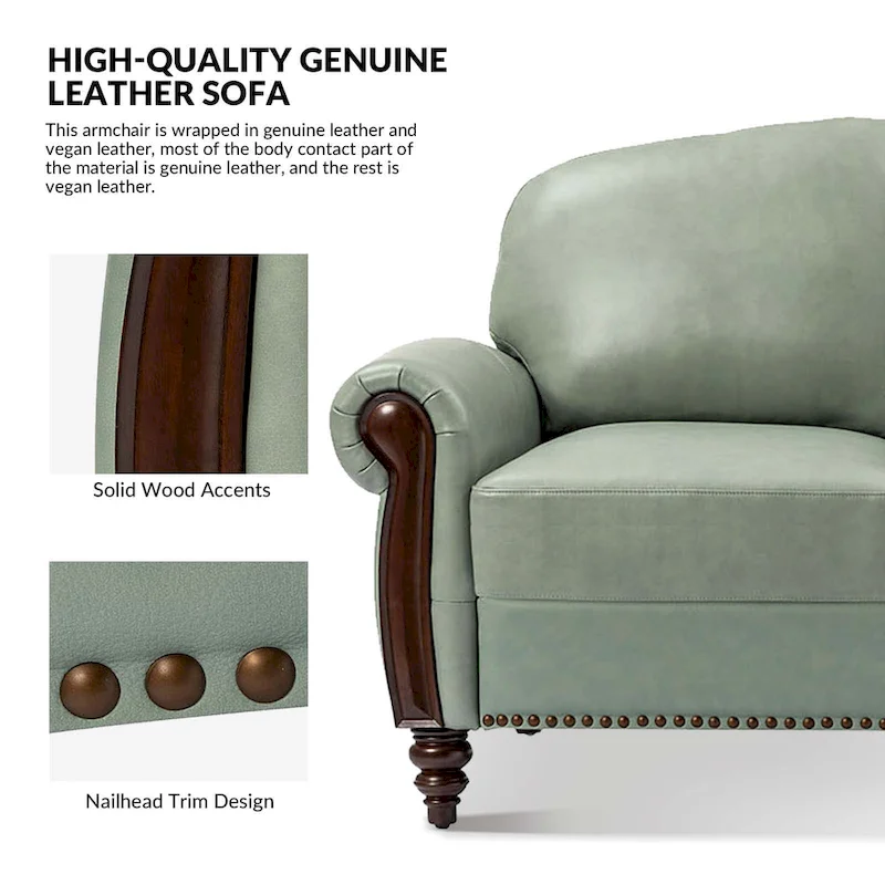 Eduard 84 Traditional Genuine Leather Sofa with Carved Wood Legs by HULALA HOME