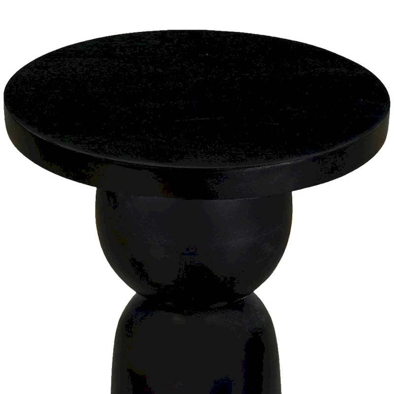 Tia 12 Inch Round Side End Table with Turned Pedestal Base, Mango Wood in Matte Black Finish
