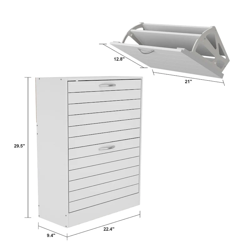 2-Drawer Shoe Cabinet, Fold-Out Drawers, Waterproof MDF, 8-12 Pairs, 22.4