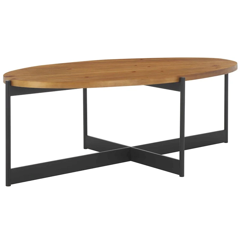 Oval Coffee Table with Fir Wood Top and Metal Base - 48.8