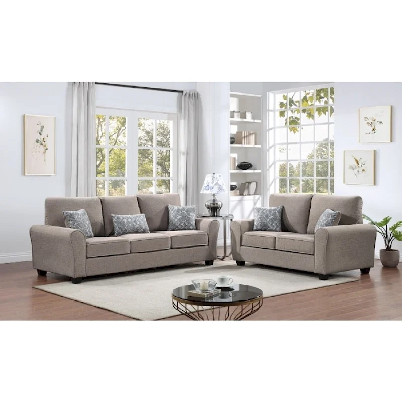 2Pc Chenille Upholstered Sofa Set w/ Pillows Living Room Couch Loveseat