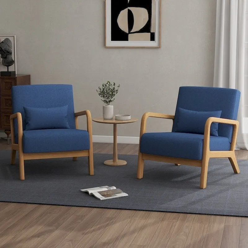 2 Set Upholstered Lounge Arm Chair with Pillow - Set of 2