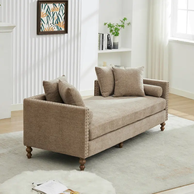 Upholstered Chaise Lounge with Nailhead Trim