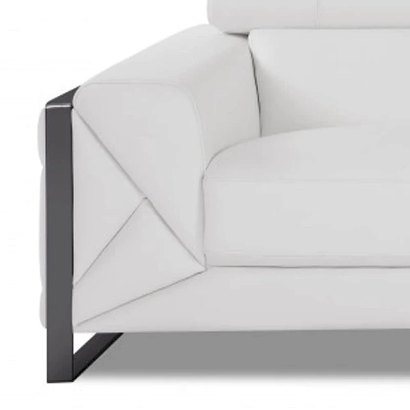 HomeRoots 89 White Italian Leather Sofa With Silver Legs - 35 H x 89 W x 43 D