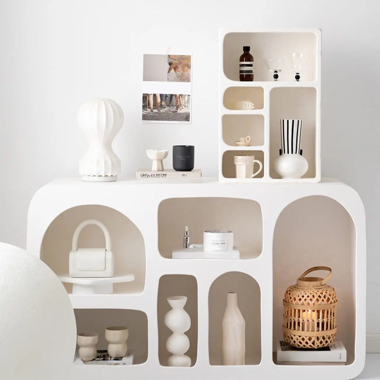 White Wooden Dining Hutch Display Cabinet with Shelves