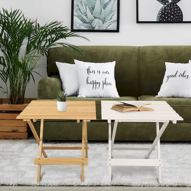 Solid Wood Portable Folding Side Table Set of 2 - 18W x 13.75D x 18H