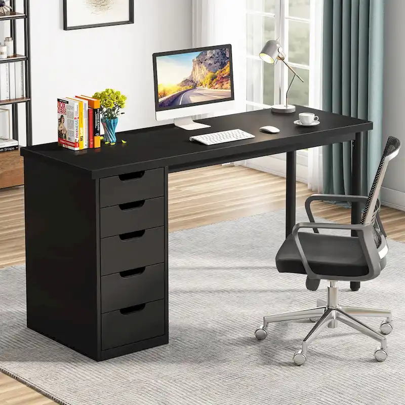 Modern Simple Computer Desk Study Writing Table with 5 Drawers