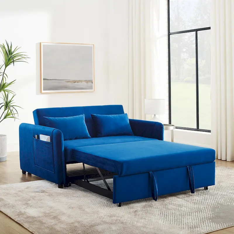 Convertible Sofa Bed, 3-In-1 Versatile Velvet Double Sofa With Pullout Bed