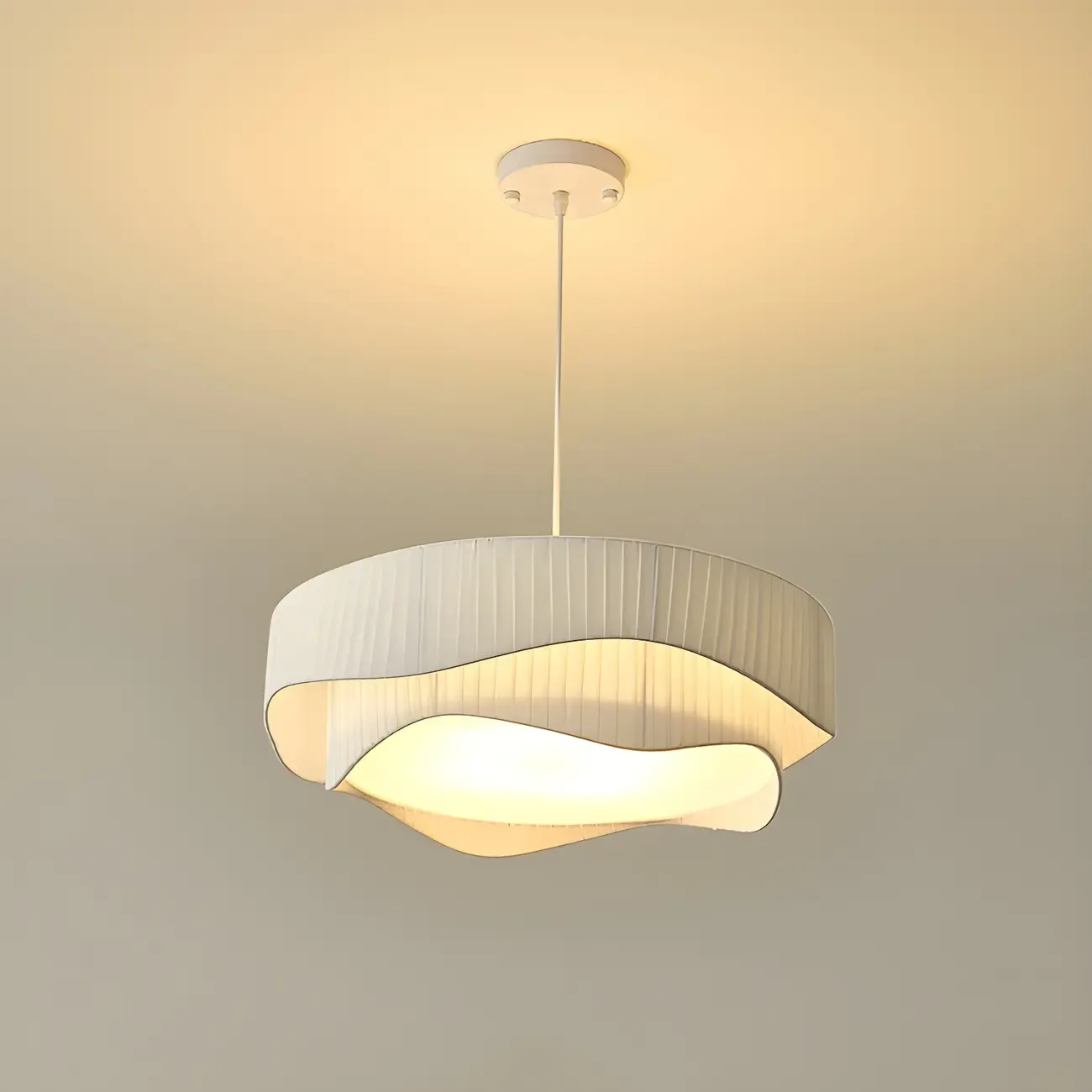 Modern White Tier Fabric Drum Chandelier with Adjustable Height