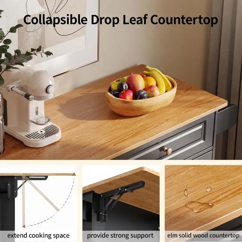 Kitchen Island Cart with Solid Wood Top and Locking Wheels