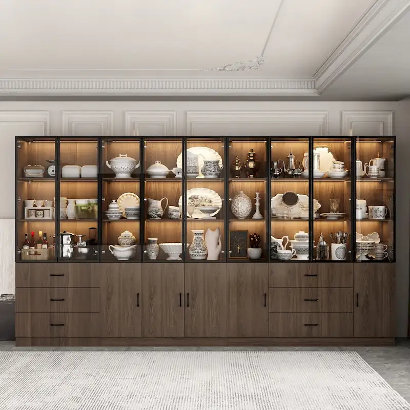 Modular Wood Grain Aluminum Alloy Cabinet with LED Lighting