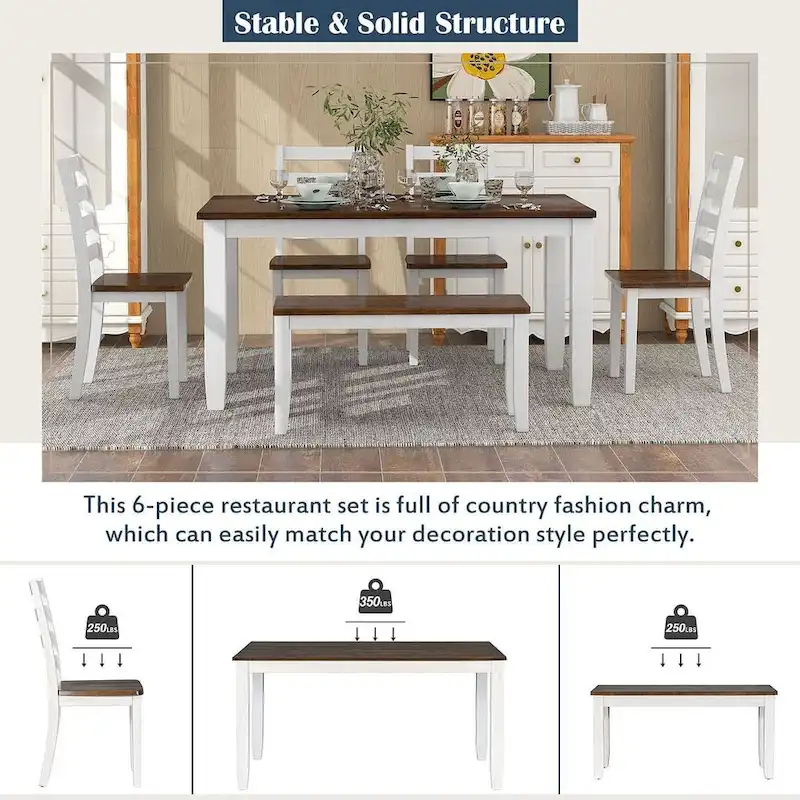6-Piece Dining Room Table Set with 4 Chairs & a Bench
