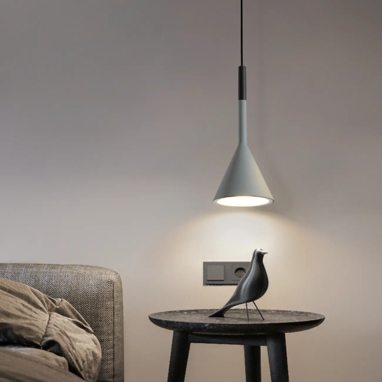 Aluminum Cone Minimalist Gray Bedroom Pendant Light