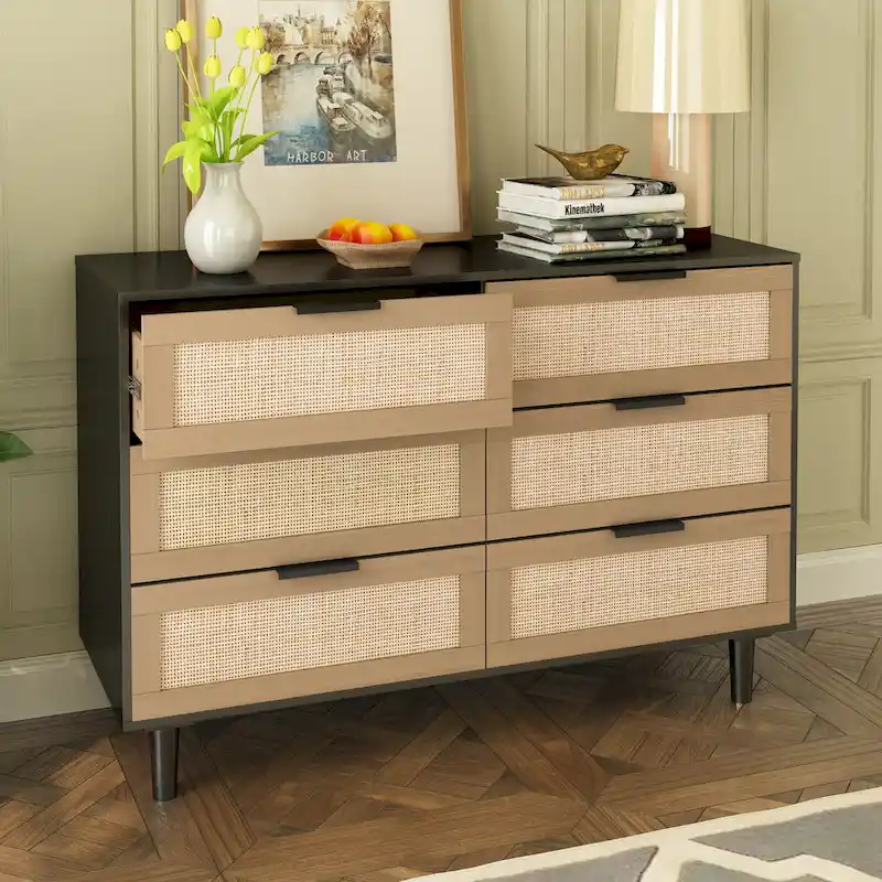 6 drawers Rattan dresser Rattan Drawer, Bedroom,Living Room