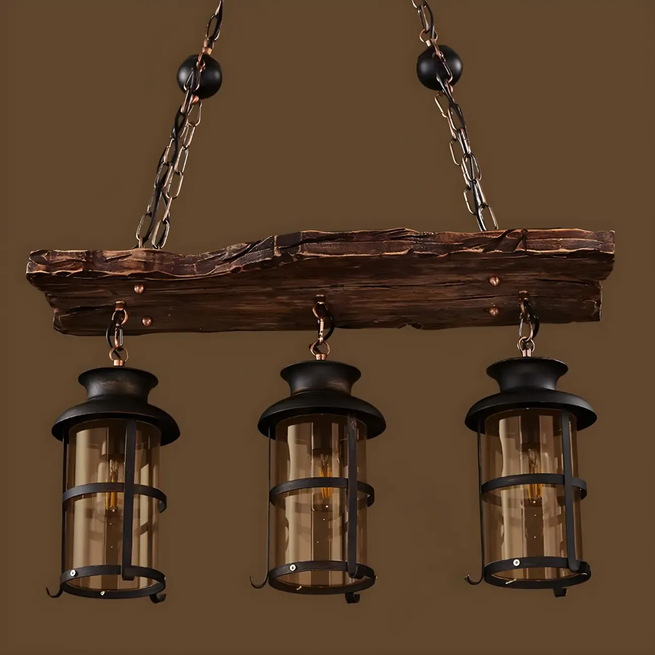 Rustic Industrial Large Wood Island Chandelier
