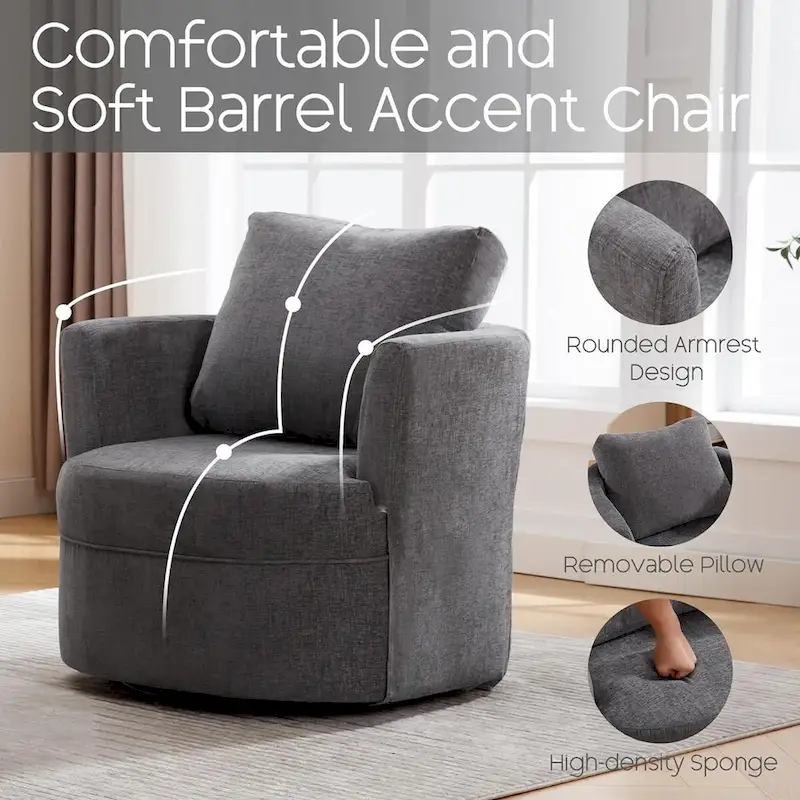 HOMYKA Swivel Accent Barrel Chair Round Arm Chair with Pillow