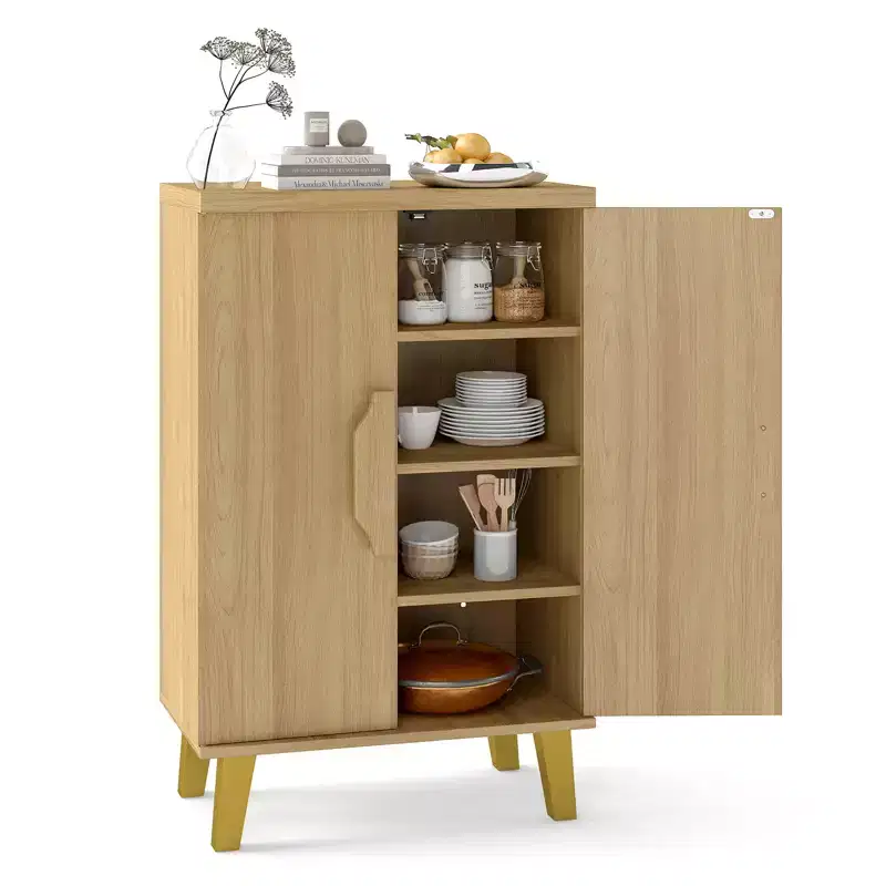 Costway Buffet Cabinet Storage Cabinet w/ Double Doors & 3 Detachable Shelves