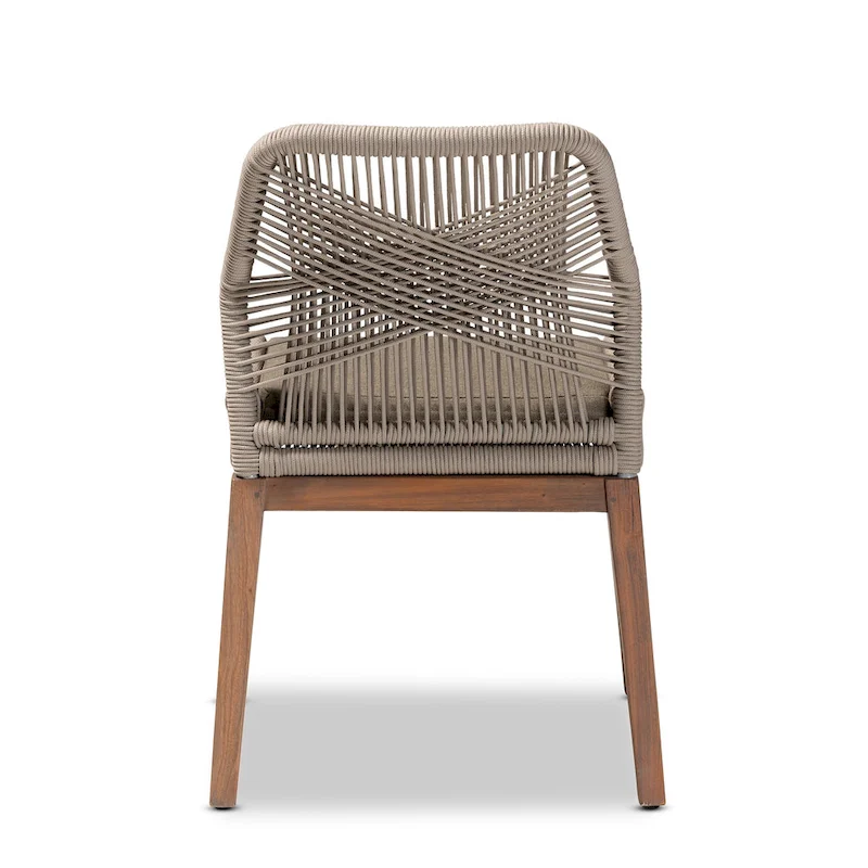 Modern Transitional-Style Rope-Woven Mahogany Dining Chair — Gray
