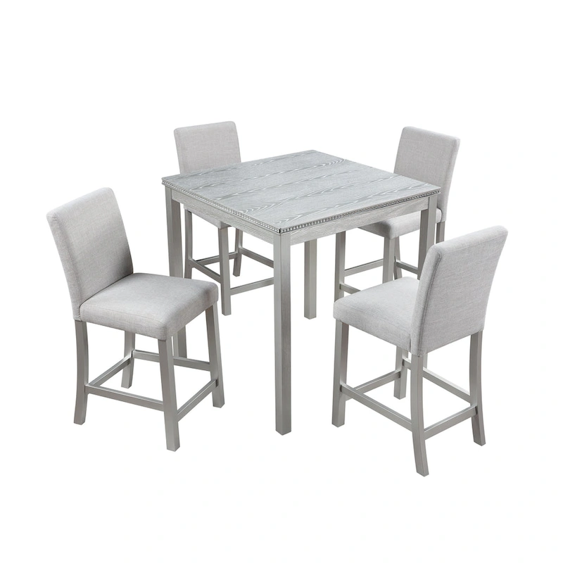5 Pcs Counter Height Dining Table Set, Wooden Diningroom Furniture Set with Square Table and 4 Upholstered Chairs