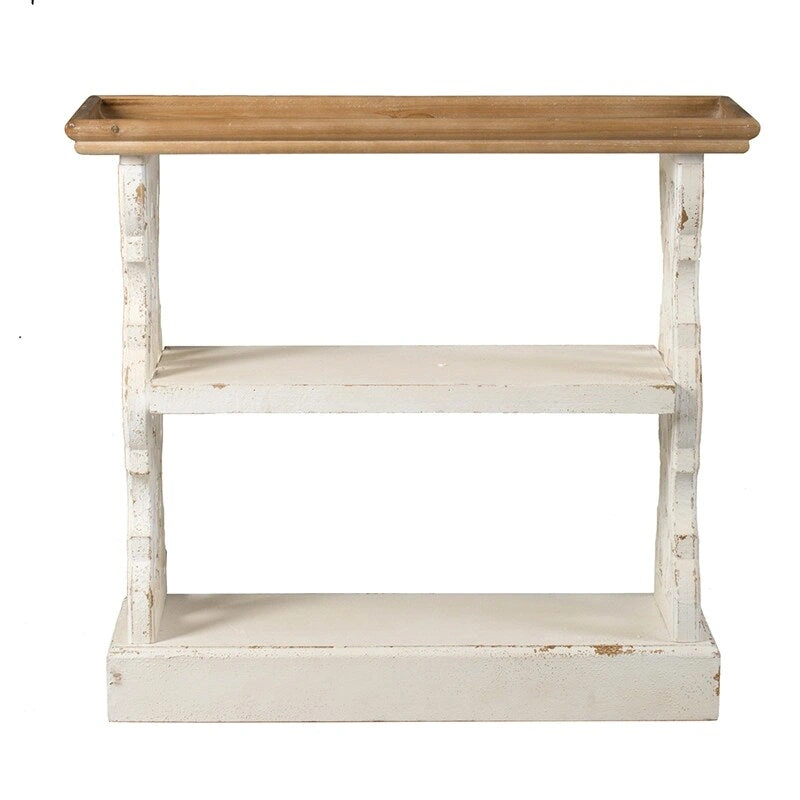 Distressed Wood Console Table with Shelf and Tray Top