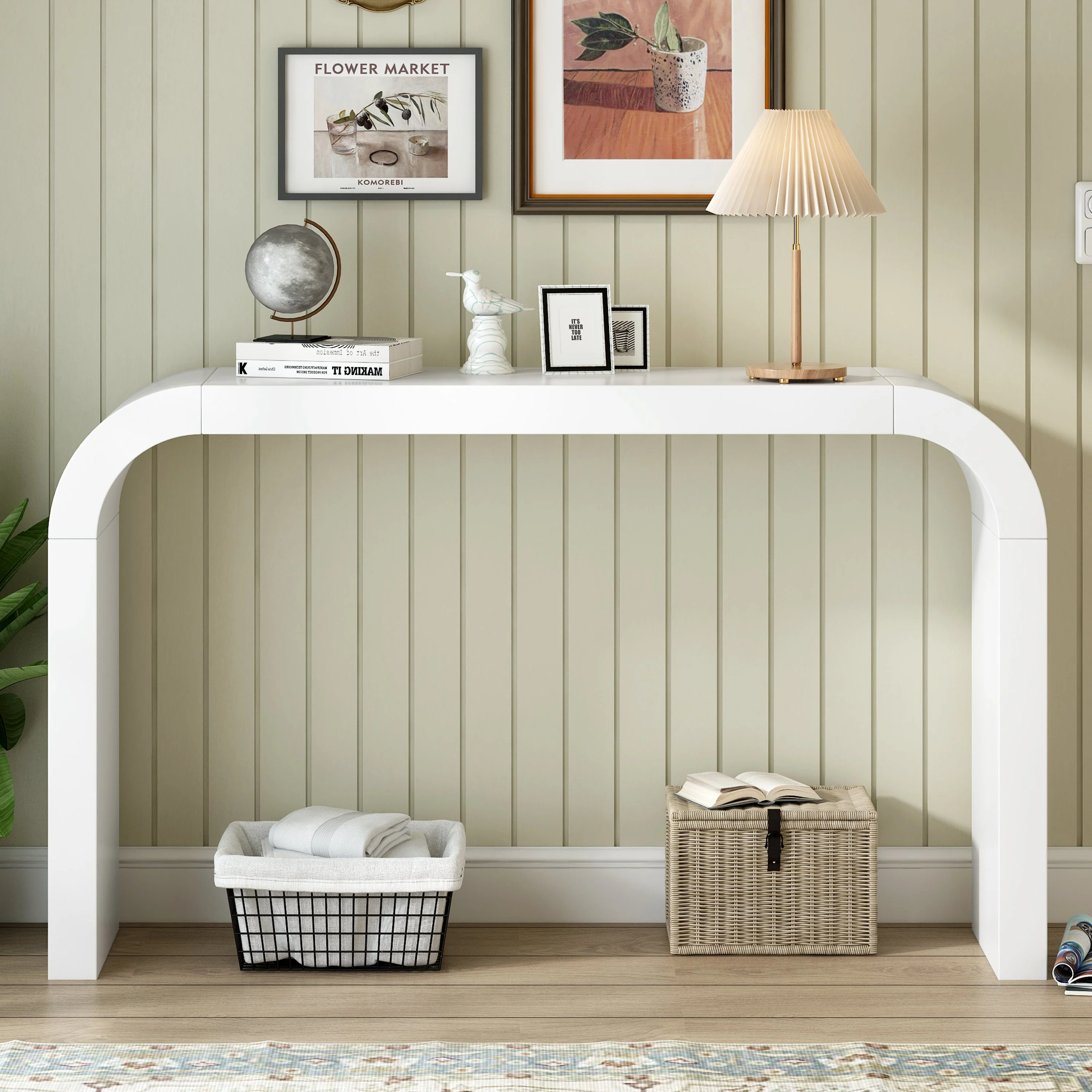 Modern Wood Rectangle Console Table, White