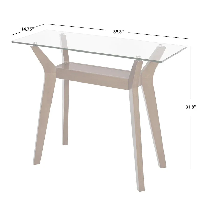 Walnut Sofa Table with Tempered Glass Top and Lower Shelf