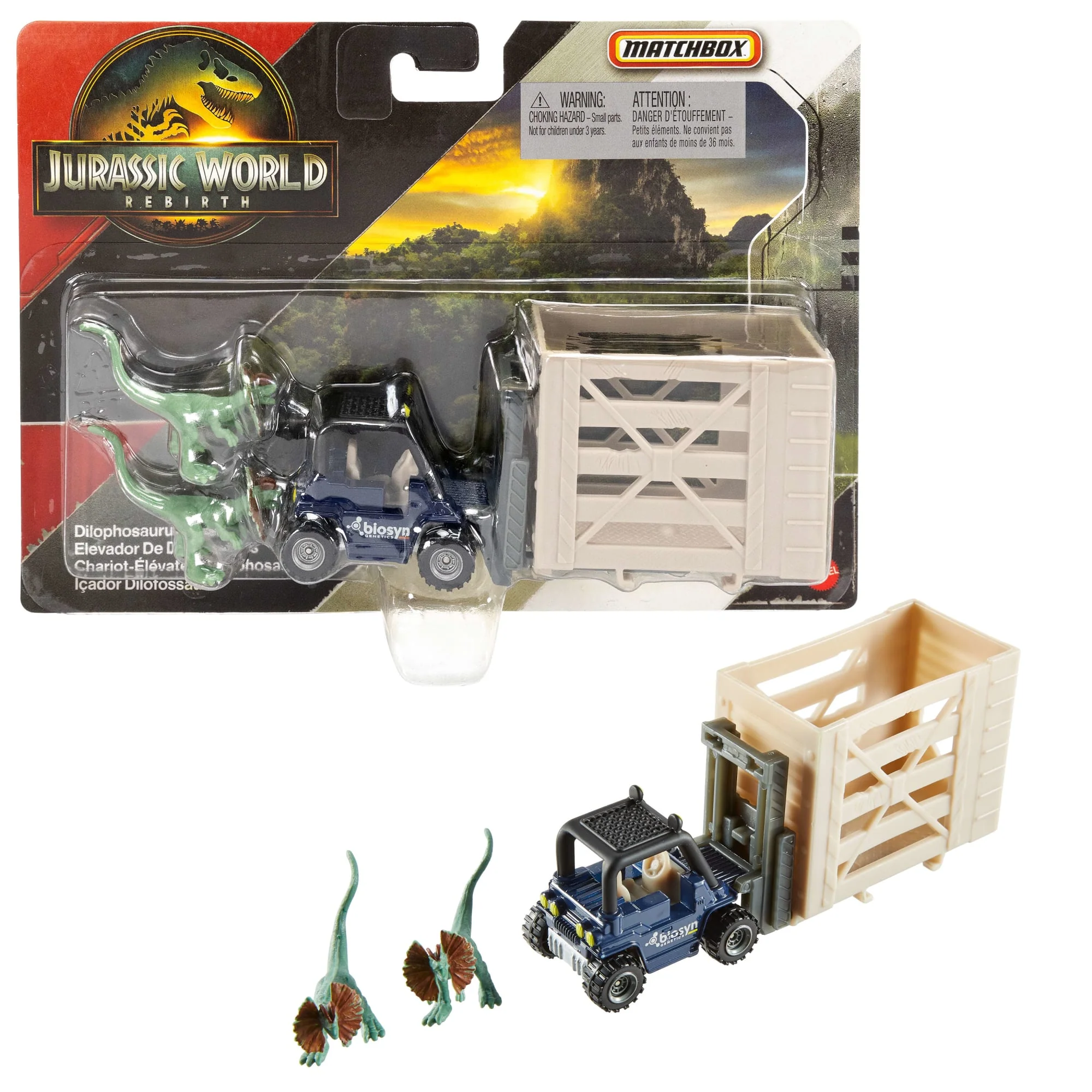 Transporteur de Dinosaures Jurassicworld de Matchbox, Voiture Ou Camion Jouet et 1Ou 2Mini-Dinosaures (Les Modèles Peuvent Varier)