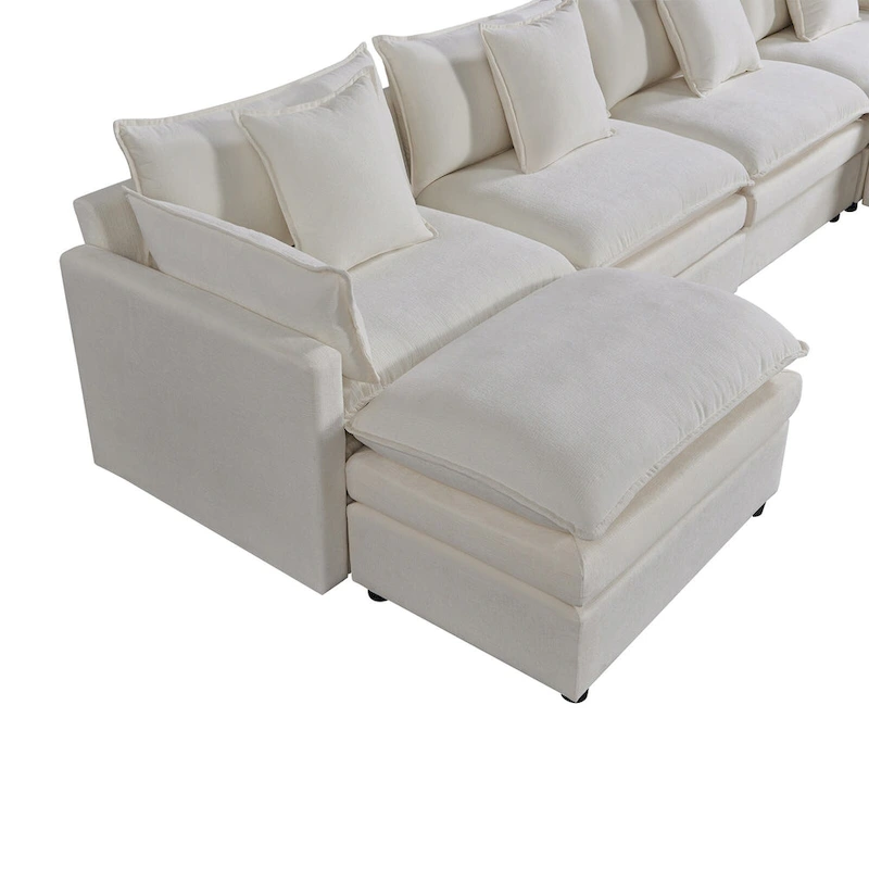 White 142.52  U-Shaped 6-Seater Sectional Sofa