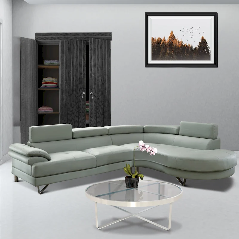 Faux Leather 2 Piece Sectional In Gray