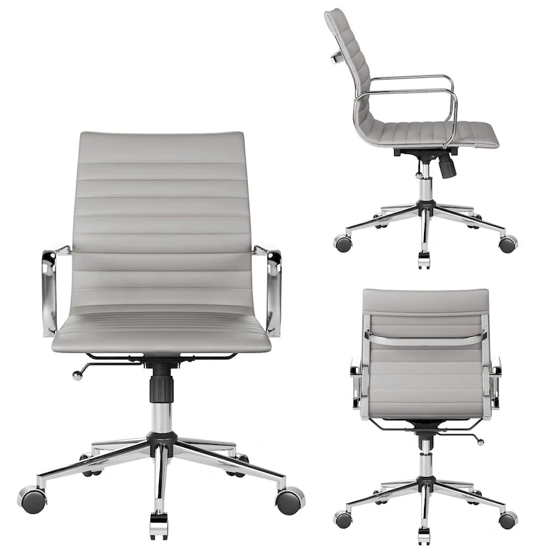 Ribbed Leatherite Office Chair with Chrome Frame, L-Shaped Arms and Swivel Base – Grey / White / Terracotta / Green / Brown / Black / Navy Blue / Gold & Navy Blue / Gold & Black / Gold & White, for 1 Person