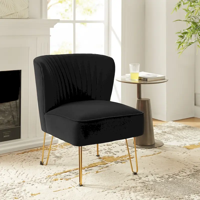 Velvet Tufted Accent Chair with Golden Metal Legs - Channel Back Design, High-Density Foam, 250 lbs Capacity, 26W x 30D x 31.5H
