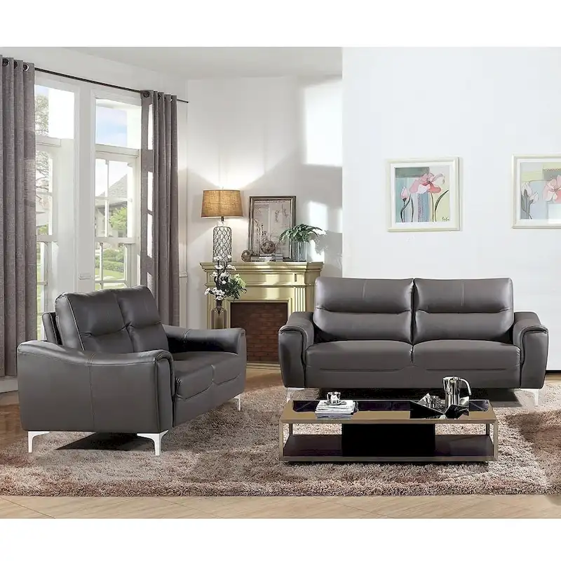 Newport Furnishings Vicente Grey Leather Gel 2-Piece Living Room Set