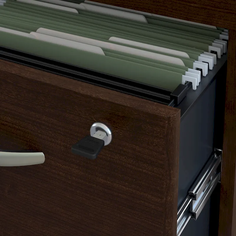 72W L Shaped Desk with Mobile File Cabinet - Mocha Cherry