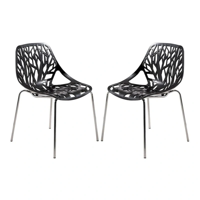 Asbury Stackable Dining Chair with Chrome Legs (Set of 2) Modern Cut-Out Design Backrest Side Chair