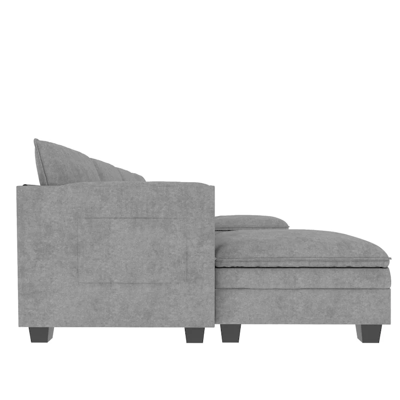 Christopher Knight Home - Noah 141.5 U-Shaped 6-Seater Sofa Couch with Movable Ottoman and Armrest Pockets, Fabric Upholstery