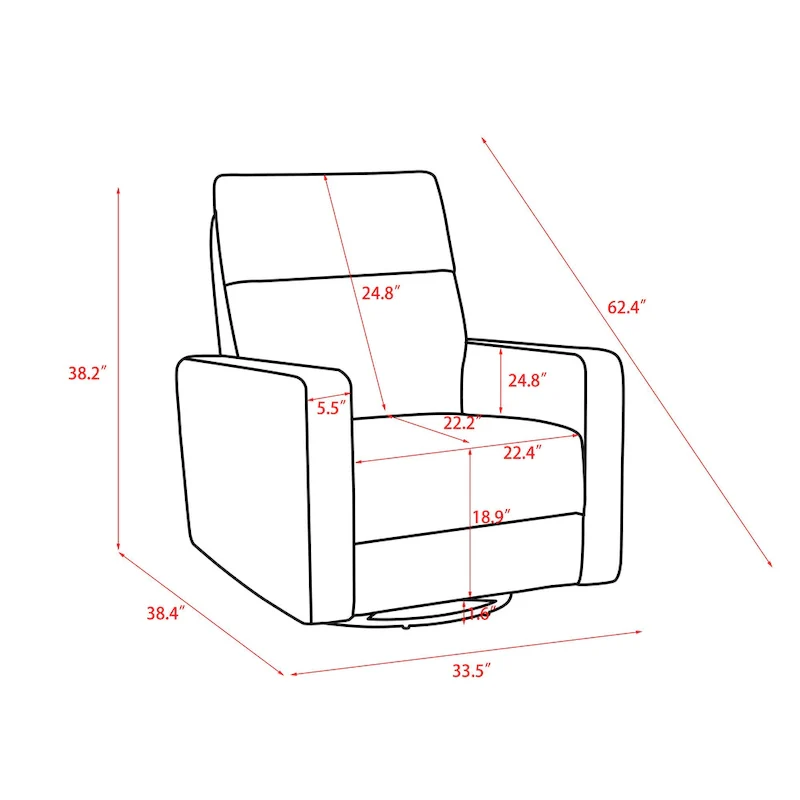Olmas 33.5W Power Swivel Glider Recliner with USB Charger Set Of 2