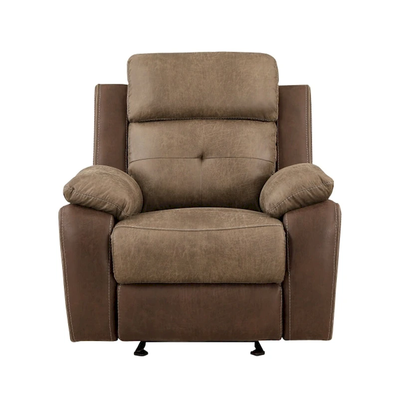Emma 38 Inch Manual Glider Recliner Chair, Brown Microfiber, Solid Wood