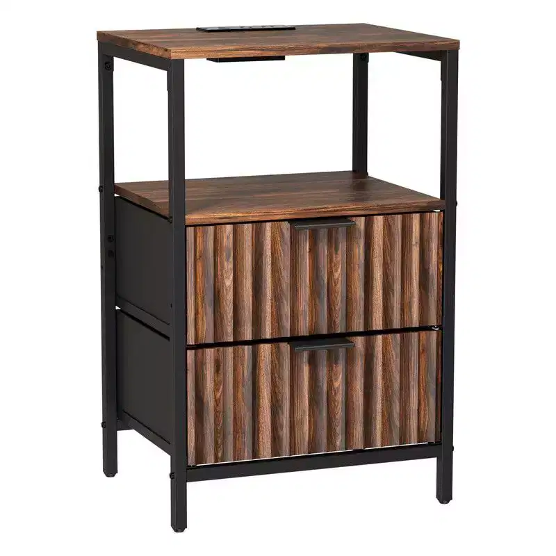 Karl Home 15 Inches Wide Nightstand - 2 Drawers, 1 Shelf, US Power Outlet - set of 2