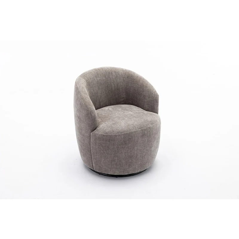 Chenille Fabric Swivel Accent Armchair Barrel Chair With Black Powder Coating Metal Ring