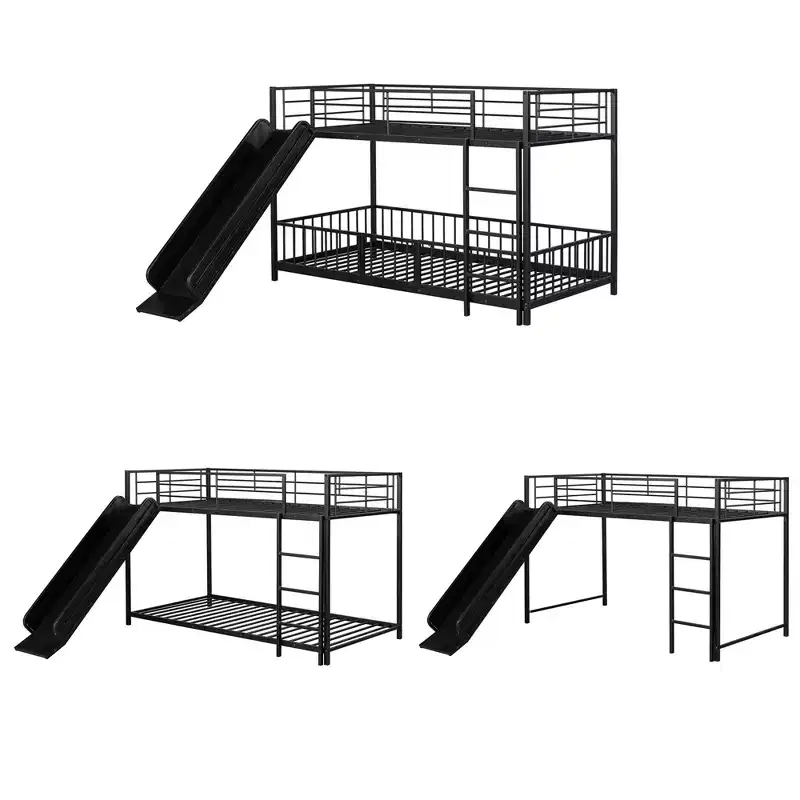 Whisen Stylish Design Metal Bunk Bed with Slide and Guardrails