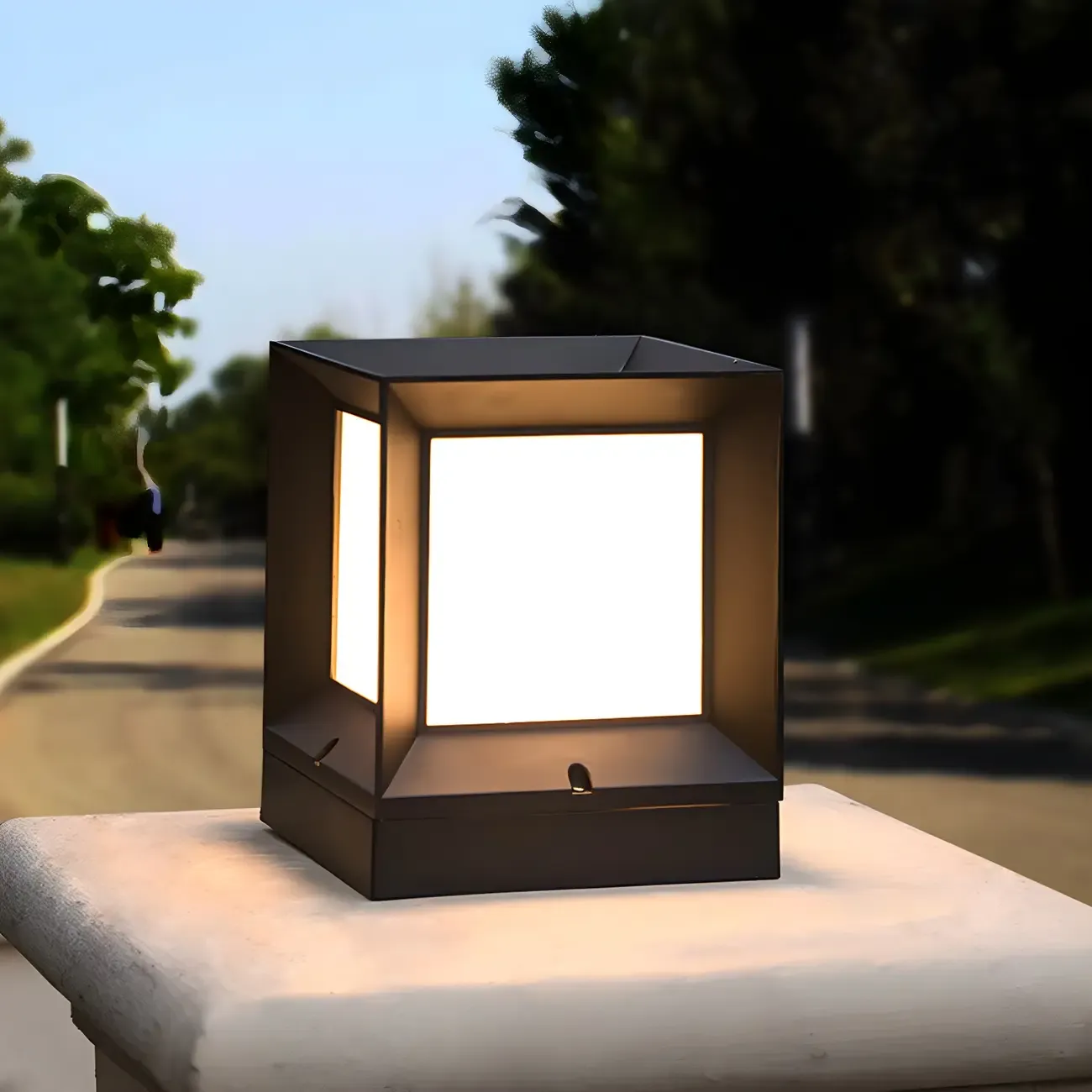 Minimalist Metal Black Square Outdoor Post Cap Light