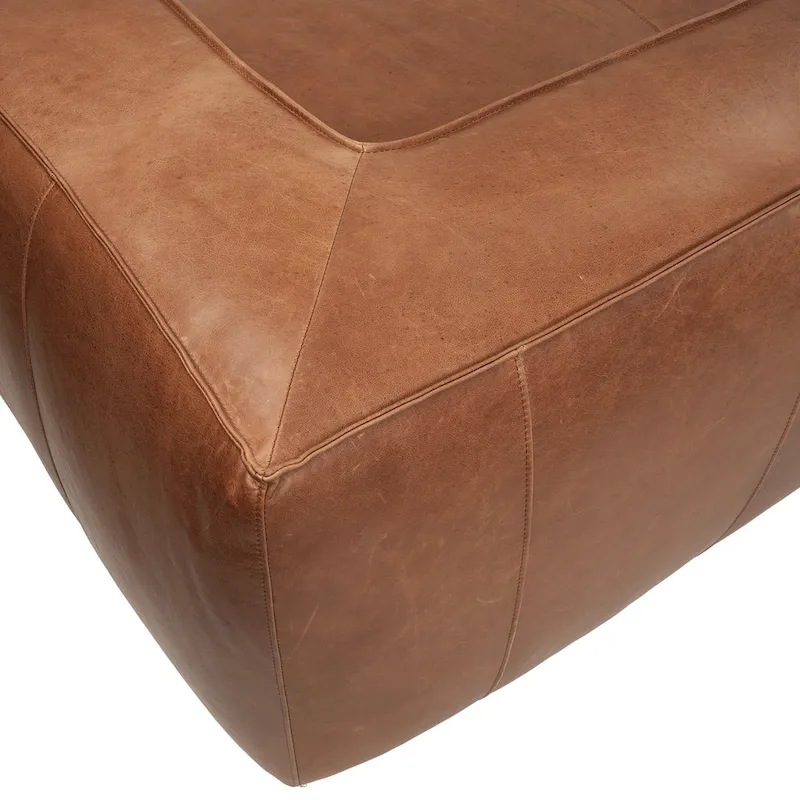 Brown/Light Brown Genuine Aniline Leather Sofa, Square Arms, 100
