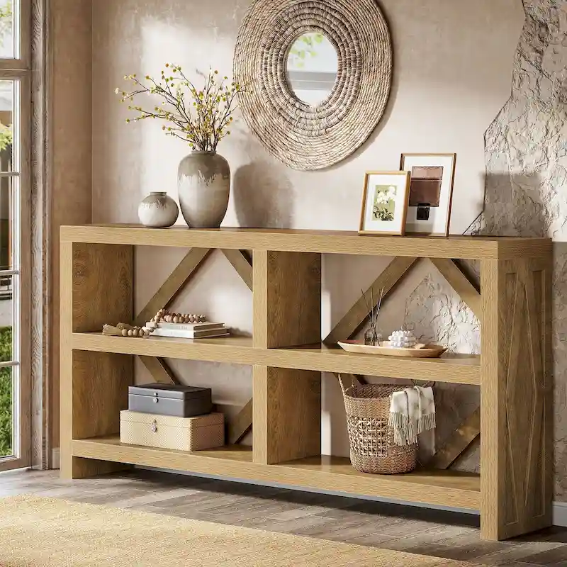 71 Long Console Table with 3 Tiers Storage, Industrial Sofa Table