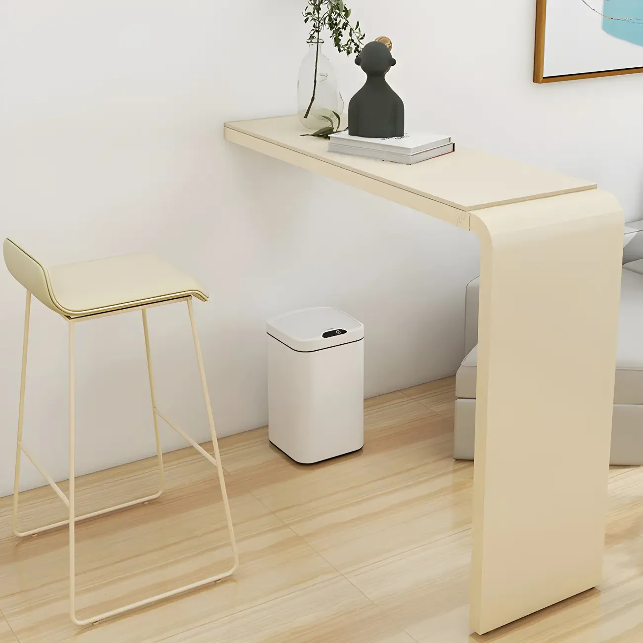 Modern Beige Stone Metal Wall Mounted Bar Tables